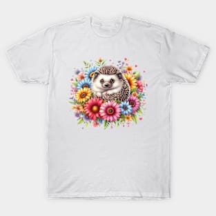 A hedgehog decorated with beautiful colorful flowers. T-Shirt